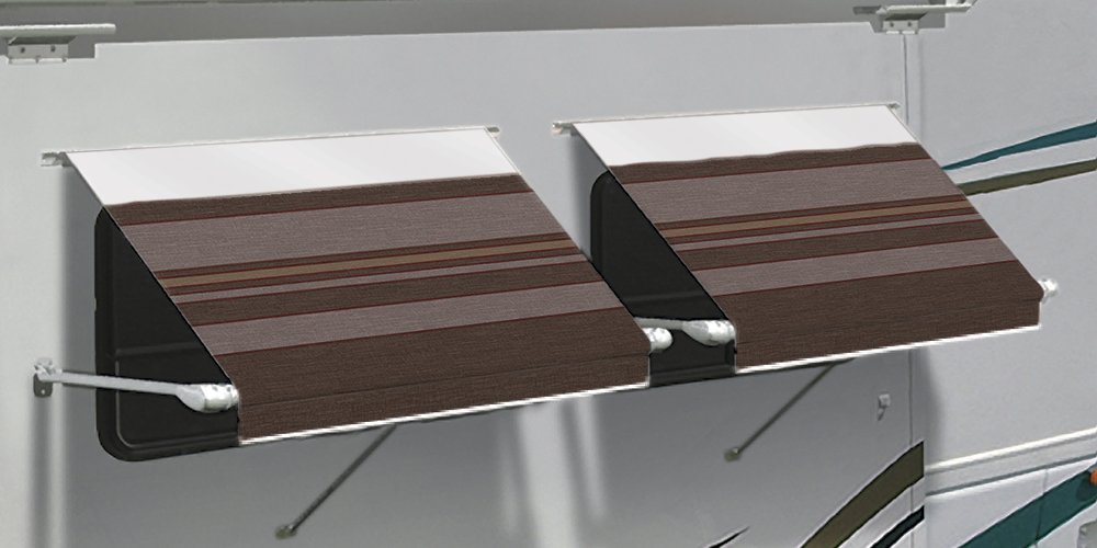 Carefree IE0407B00 SL Premium Chocolate 4.0' Long RV Camper Complete Window Awning with White Arms (Chocolate Stripe with White Wrap and Red Tenera Thread) - Image 3