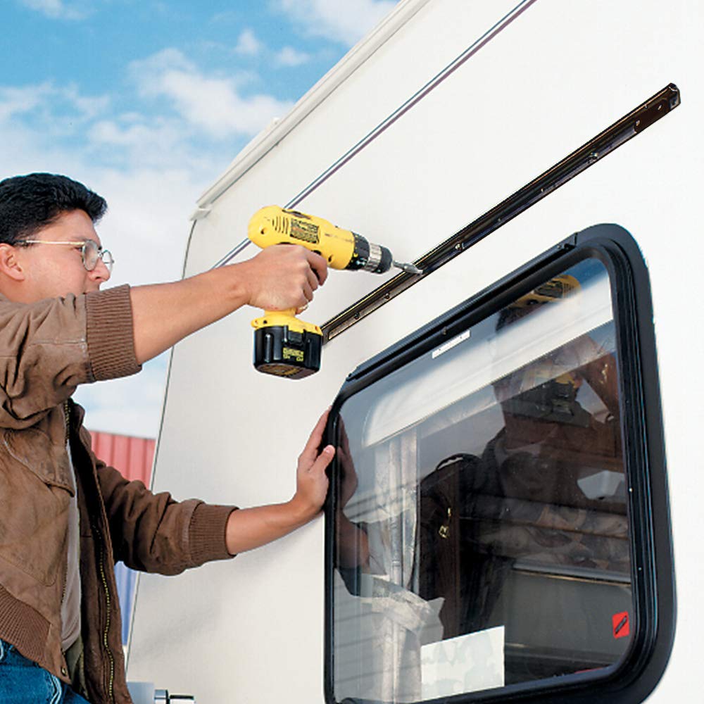 Carefree IF0358A62/ICJV01 Sierra Brown Dune Stripe 3.5' RV SL Standard Vinyl Window Awning, Black Arms-Choose Options - Image 6